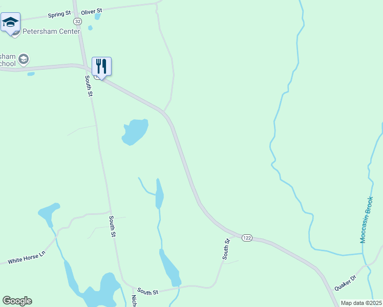 map of restaurants, bars, coffee shops, grocery stores, and more near 62 Barre Road in Petersham