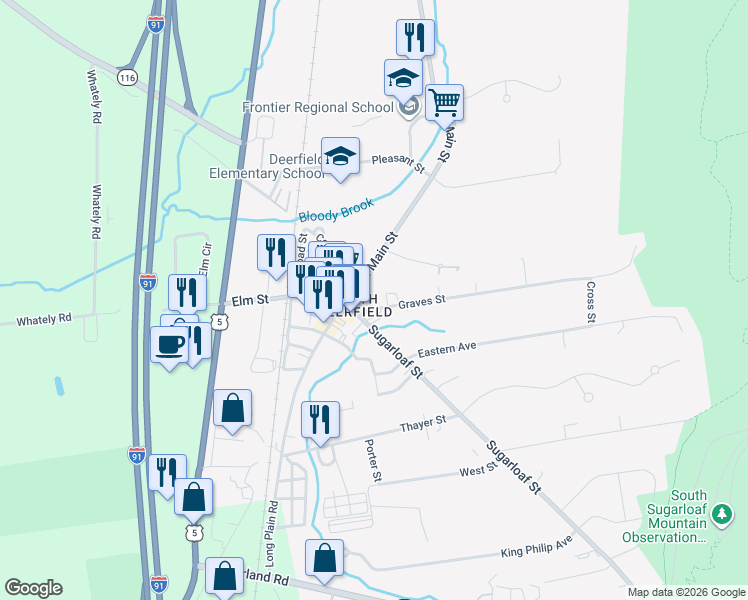 map of restaurants, bars, coffee shops, grocery stores, and more near in Deerfield