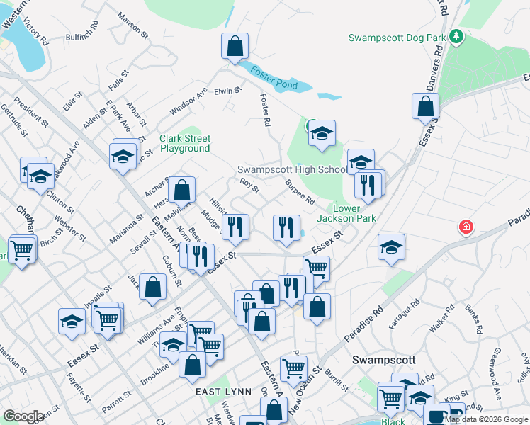 map of restaurants, bars, coffee shops, grocery stores, and more near 19 Buena Vista Street in Swampscott