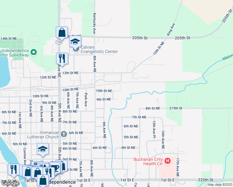 map of restaurants, bars, coffee shops, grocery stores, and more near 1098 9th Street Northeast in Independence
