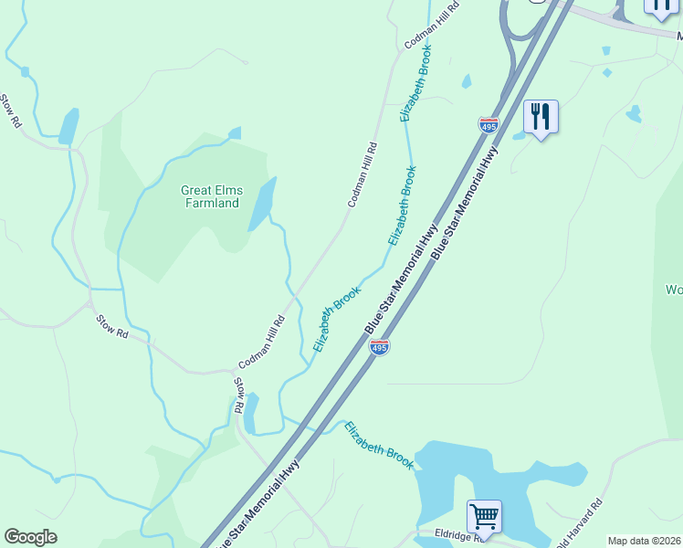 map of restaurants, bars, coffee shops, grocery stores, and more near 342 Codman Hill Road in Boxborough