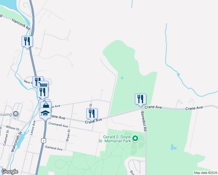map of restaurants, bars, coffee shops, grocery stores, and more near 71 Clark Road in Pittsfield