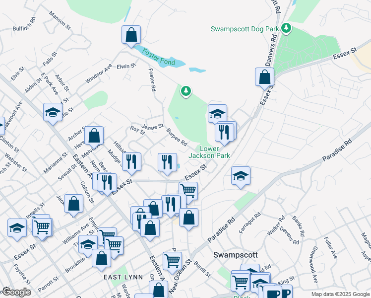 map of restaurants, bars, coffee shops, grocery stores, and more near 7 Hillcrest Circle in Swampscott