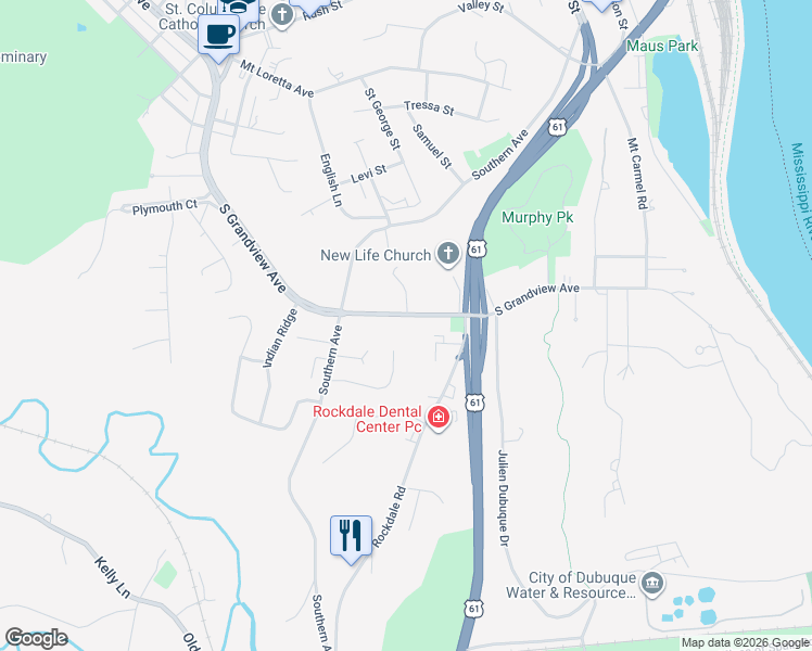 map of restaurants, bars, coffee shops, grocery stores, and more near 1495 Oeth Court in Dubuque