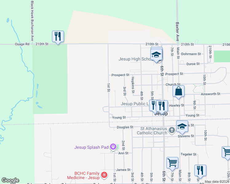 map of restaurants, bars, coffee shops, grocery stores, and more near 501 Christopher Circle in Jesup