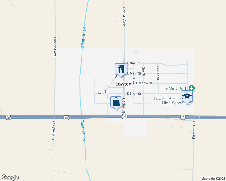 map of restaurants, bars, coffee shops, grocery stores, and more near 219 Ash Street in Lawton