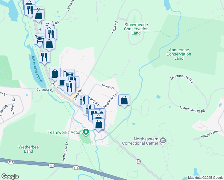 map of restaurants, bars, coffee shops, grocery stores, and more near 6 Phlox Lane in Acton