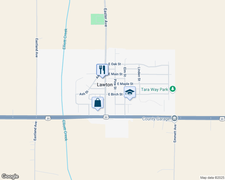 map of restaurants, bars, coffee shops, grocery stores, and more near Pine Street in Lawton