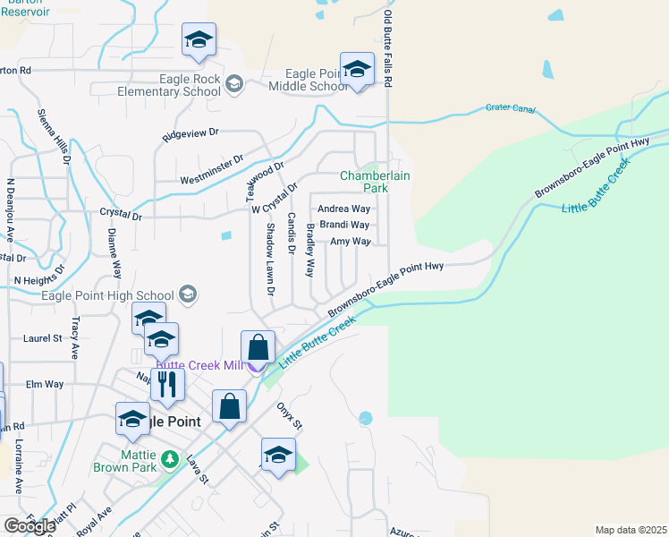 map of restaurants, bars, coffee shops, grocery stores, and more near 633 East Archwood Drive in Eagle Point