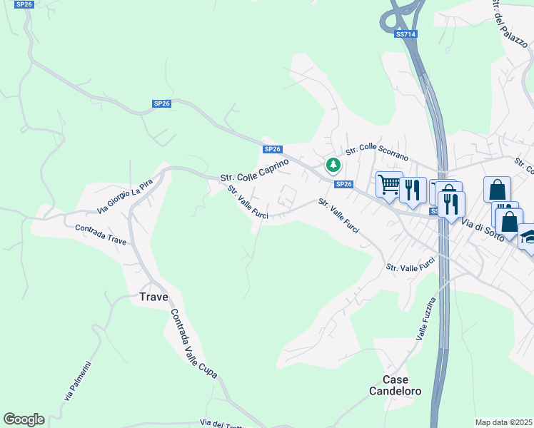 map of restaurants, bars, coffee shops, grocery stores, and more near 114 Strada Valle Furci in Pescara