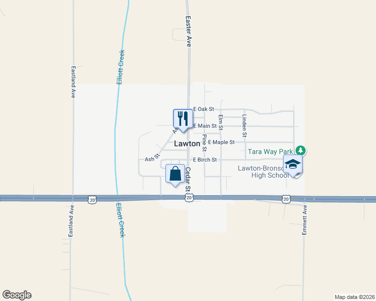 map of restaurants, bars, coffee shops, grocery stores, and more near 219 Ash Street in Lawton