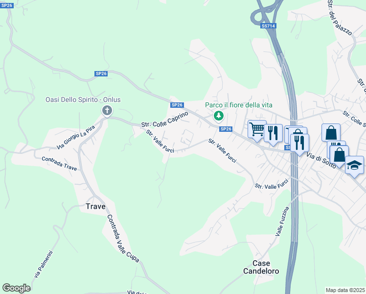 map of restaurants, bars, coffee shops, grocery stores, and more near 114 Strada Valle Furci in Pescara