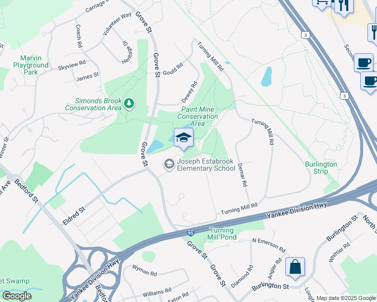 map of restaurants, bars, coffee shops, grocery stores, and more near 117 Grove Street in Lexington