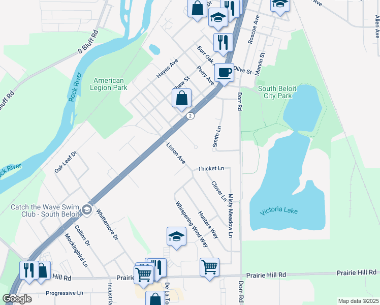 map of restaurants, bars, coffee shops, grocery stores, and more near 400-468 Liston Avenue in South Beloit