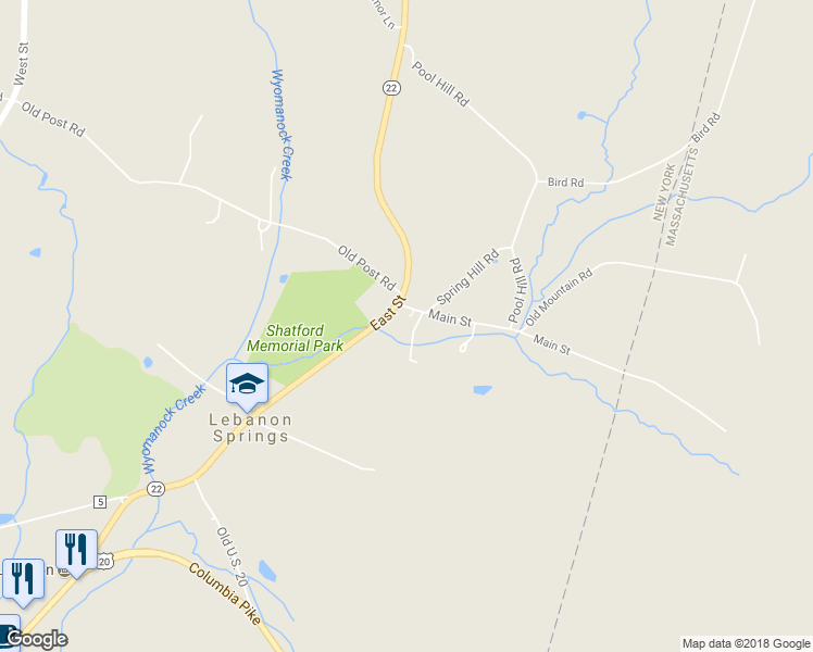 map of restaurants, bars, coffee shops, grocery stores, and more near 6 Main Street in New Lebanon