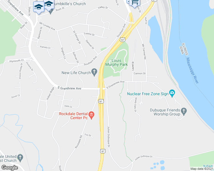 map of restaurants, bars, coffee shops, grocery stores, and more near 8 Julien Dubuque Drive in Dubuque