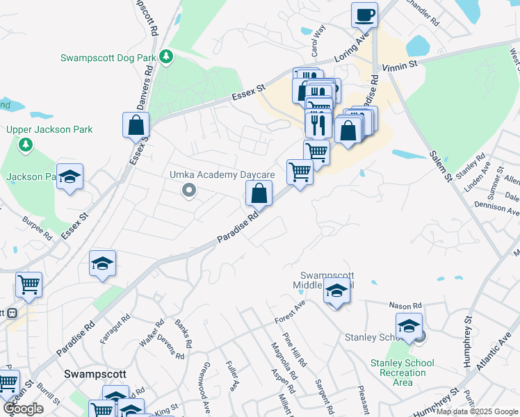map of restaurants, bars, coffee shops, grocery stores, and more near 322 Paradise Road in Swampscott