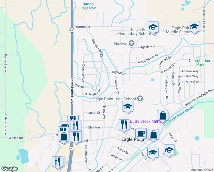 map of restaurants, bars, coffee shops, grocery stores, and more near 435 Phyllis Dr in Eagle Point