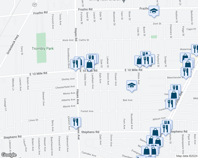 map of restaurants, bars, coffee shops, grocery stores, and more near 24899 Dale Avenue in Eastpointe