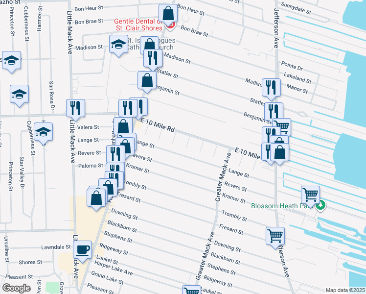 map of restaurants, bars, coffee shops, grocery stores, and more near 24915 Rita St in St Clair Shores
