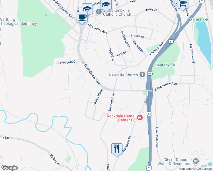 map of restaurants, bars, coffee shops, grocery stores, and more near 1210 S Grandview Ave in Dubuque