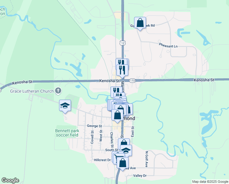 map of restaurants, bars, coffee shops, grocery stores, and more near 5615 Liberty Street in Richmond
