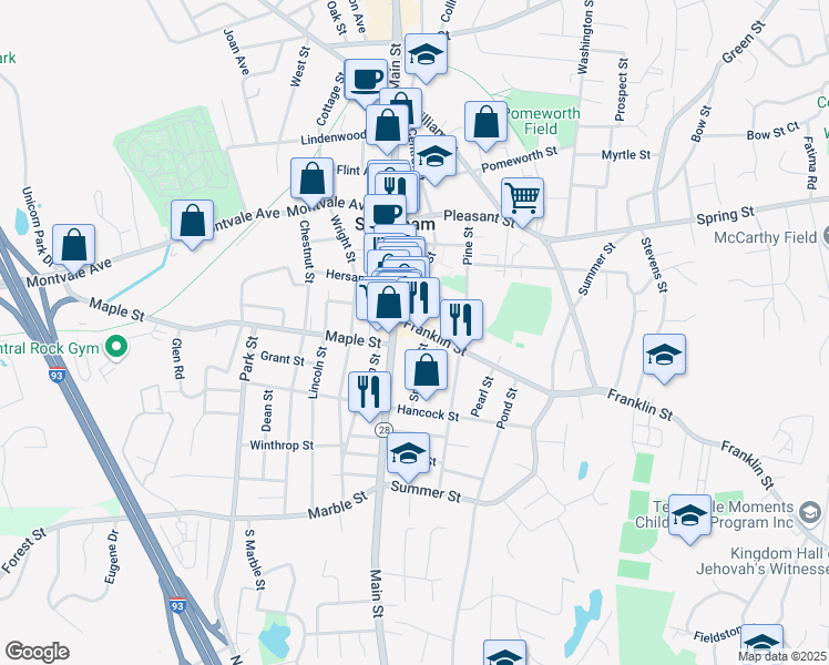 map of restaurants, bars, coffee shops, grocery stores, and more near 422 Main Street in Stoneham