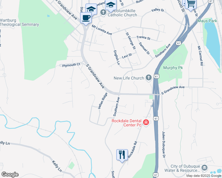 map of restaurants, bars, coffee shops, grocery stores, and more near 1210 S Grandview Ave in Dubuque