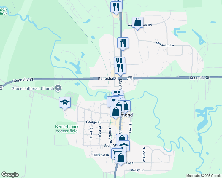 map of restaurants, bars, coffee shops, grocery stores, and more near 5615 Liberty Street in Richmond