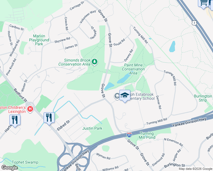 map of restaurants, bars, coffee shops, grocery stores, and more near Paint Mine Trail in Lexington