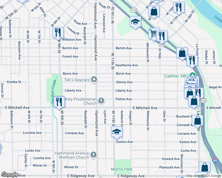map of restaurants, bars, coffee shops, grocery stores, and more near 1455 Liberty Avenue in Waterloo