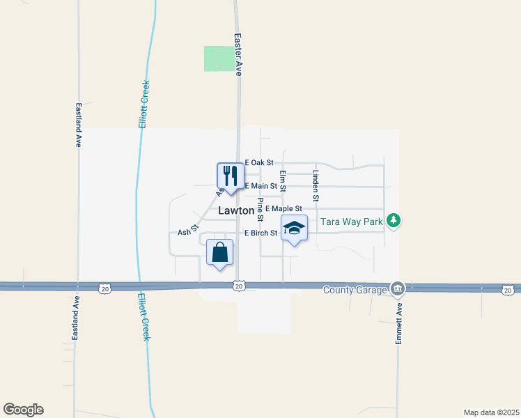 map of restaurants, bars, coffee shops, grocery stores, and more near Pine Street in Lawton