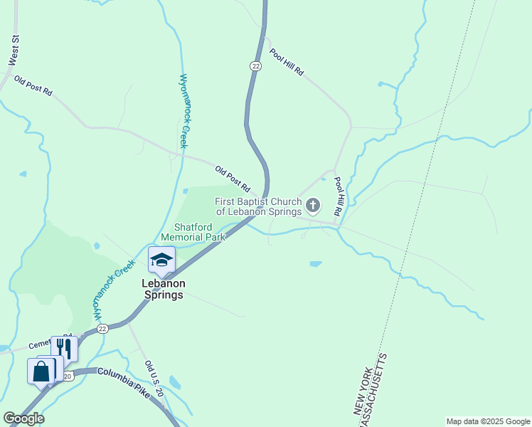 map of restaurants, bars, coffee shops, grocery stores, and more near 6 Main Street in New Lebanon