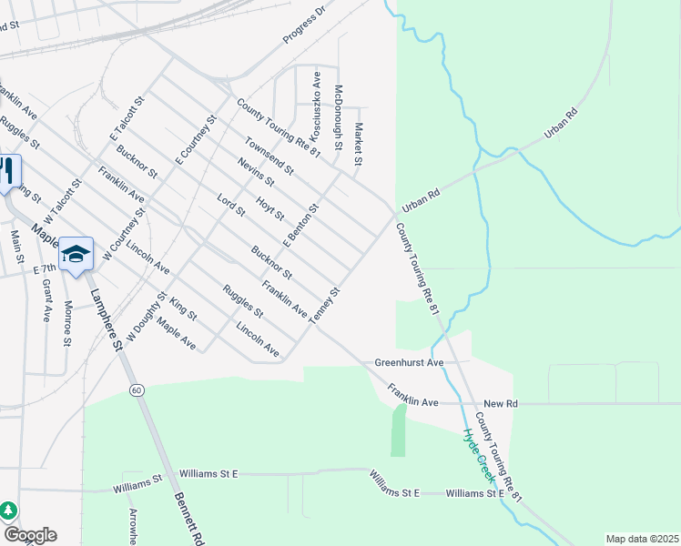 map of restaurants, bars, coffee shops, grocery stores, and more near 445 Lord Street in Dunkirk