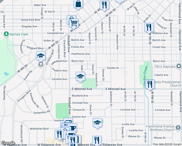 map of restaurants, bars, coffee shops, grocery stores, and more near 231 Miriam Drive in Waterloo