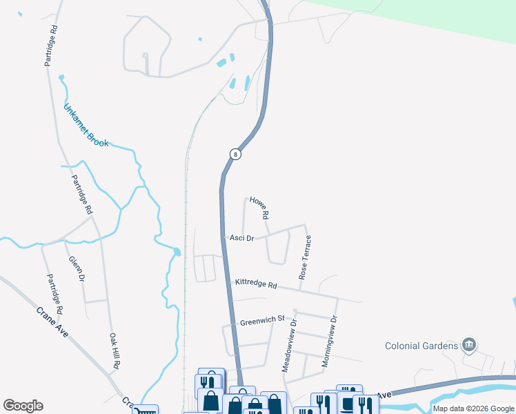 map of restaurants, bars, coffee shops, grocery stores, and more near 72 Howe Road in Pittsfield
