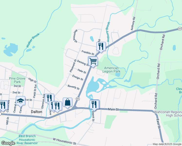 map of restaurants, bars, coffee shops, grocery stores, and more near 180 North Street in Dalton