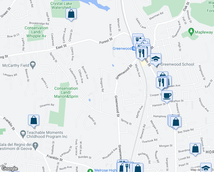 map of restaurants, bars, coffee shops, grocery stores, and more near 11 Arthur Road in Wakefield