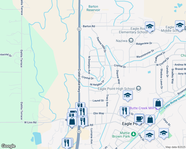 map of restaurants, bars, coffee shops, grocery stores, and more near 987 Jessica Court in Eagle Point