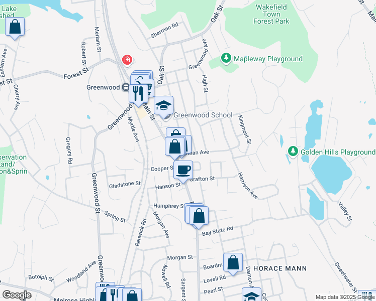 map of restaurants, bars, coffee shops, grocery stores, and more near 7 Pitman Avenue in Wakefield