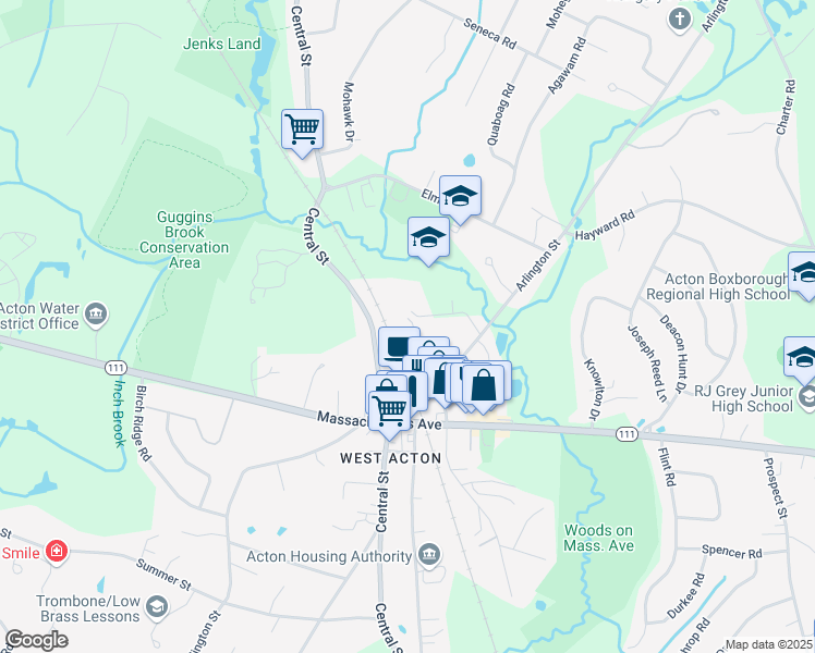 map of restaurants, bars, coffee shops, grocery stores, and more near 44 Spruce Street in Acton