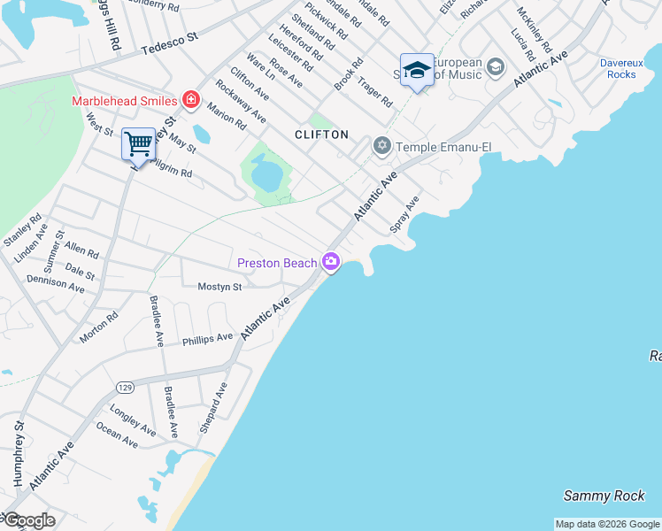 map of restaurants, bars, coffee shops, grocery stores, and more near 452 Atlantic Avenue in Marblehead