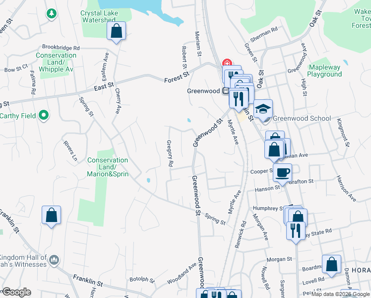 map of restaurants, bars, coffee shops, grocery stores, and more near 11 Arthur Road in Wakefield