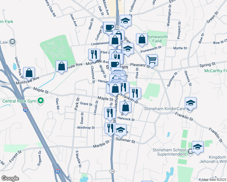 map of restaurants, bars, coffee shops, grocery stores, and more near 422 Main Street in Stoneham