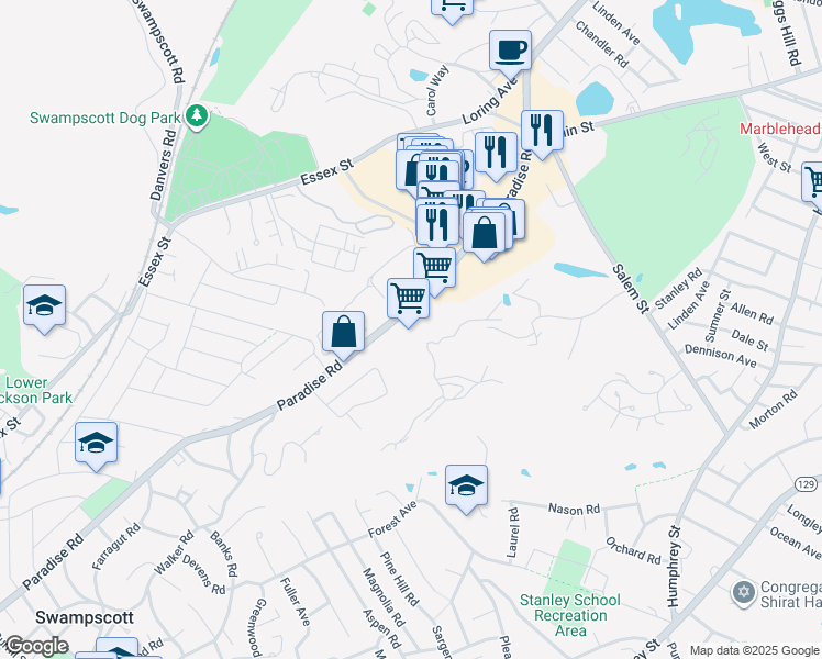 map of restaurants, bars, coffee shops, grocery stores, and more near 333 Paradise Road in Swampscott