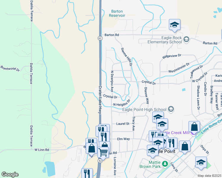 map of restaurants, bars, coffee shops, grocery stores, and more near 367 North Deanjou Avenue in Eagle Point