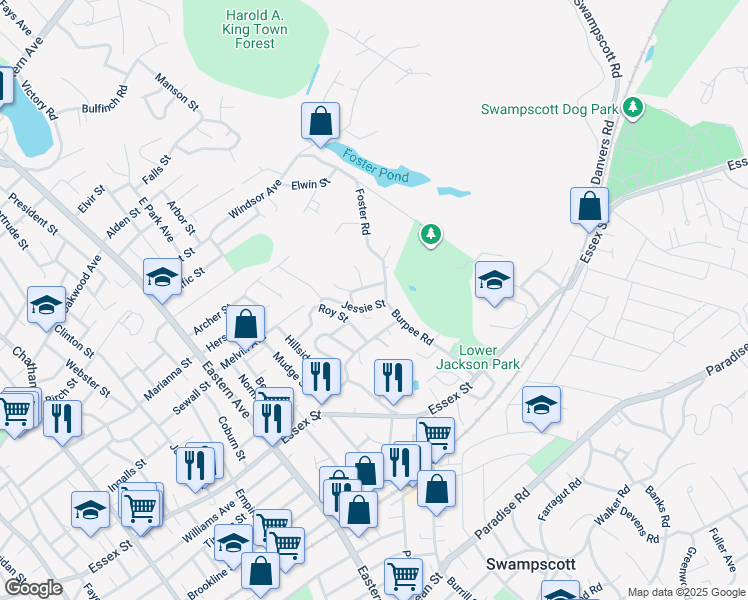 map of restaurants, bars, coffee shops, grocery stores, and more near 20 Tidd Street in Swampscott