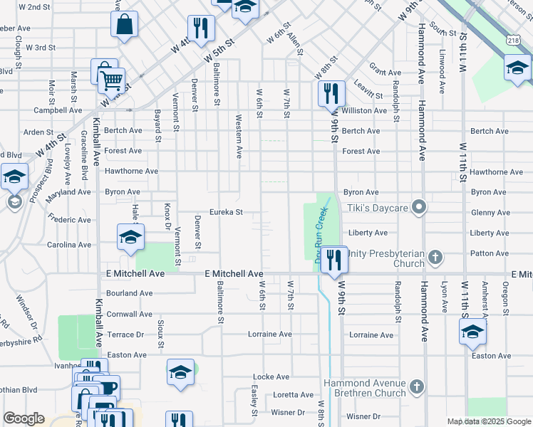 map of restaurants, bars, coffee shops, grocery stores, and more near 1700-1798 West 6th Street in Waterloo