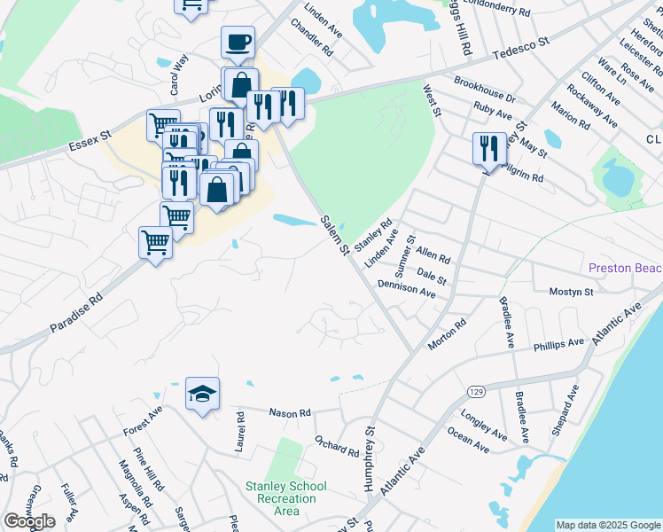 map of restaurants, bars, coffee shops, grocery stores, and more near 19 Salem Street in Swampscott