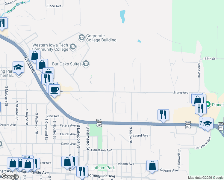 map of restaurants, bars, coffee shops, grocery stores, and more near 5021-5025 Stone Avenue in Sioux City
